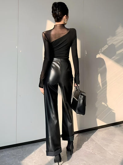 Women's Mesh Panel Long Sleeve Top - Noelle