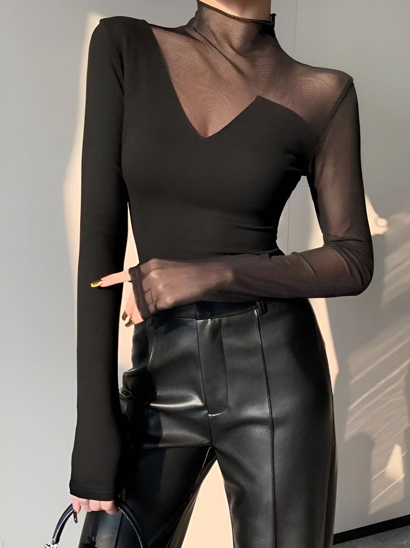 Women's Mesh Panel Long Sleeve Top - Noelle