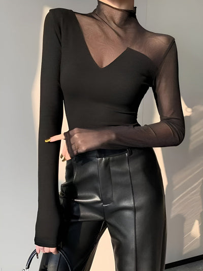 Women's Mesh Panel Long Sleeve Top - Noelle