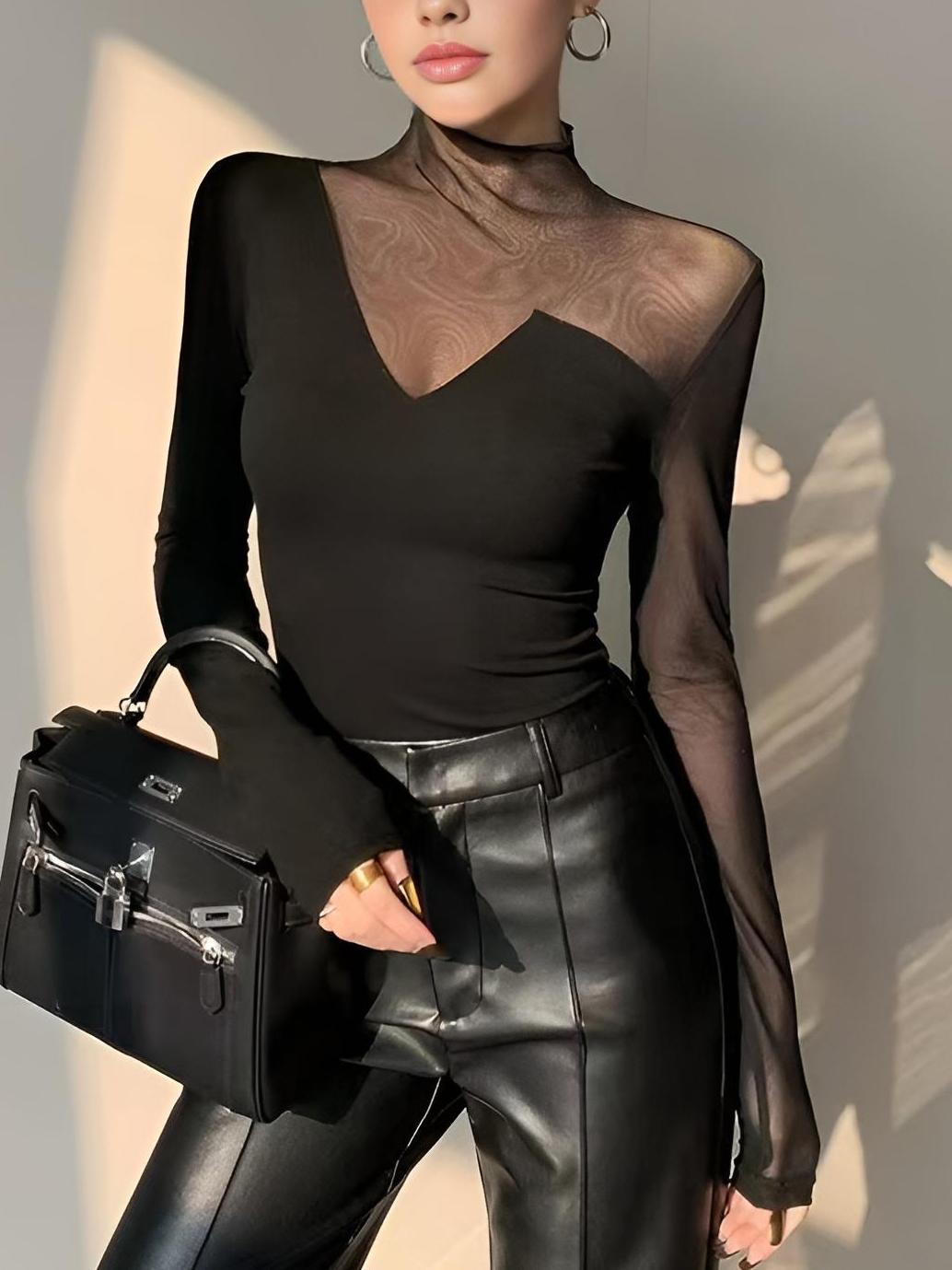 Women's Mesh Panel Long Sleeve Top - Noelle