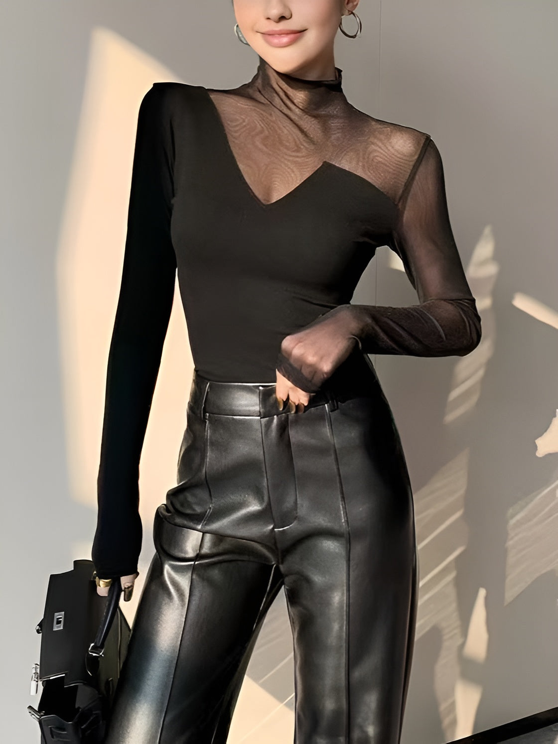 Women's Mesh Panel Long Sleeve Top - Noelle