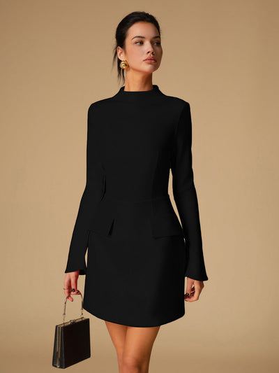 Sabina - Minimalist Plain Mock Neck Dress