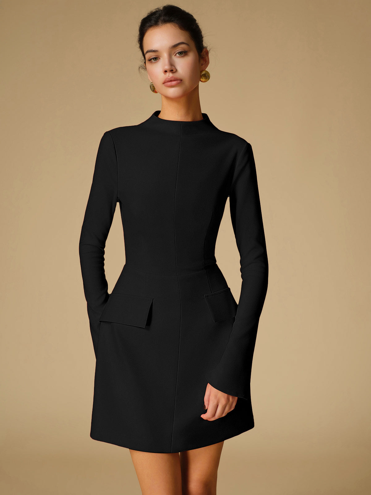 Sabina - Minimalist Plain Mock Neck Dress
