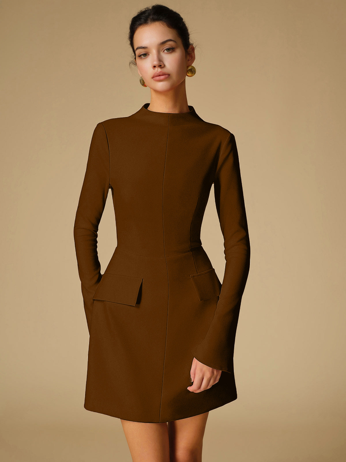 Sabina - Minimalist Plain Mock Neck Dress