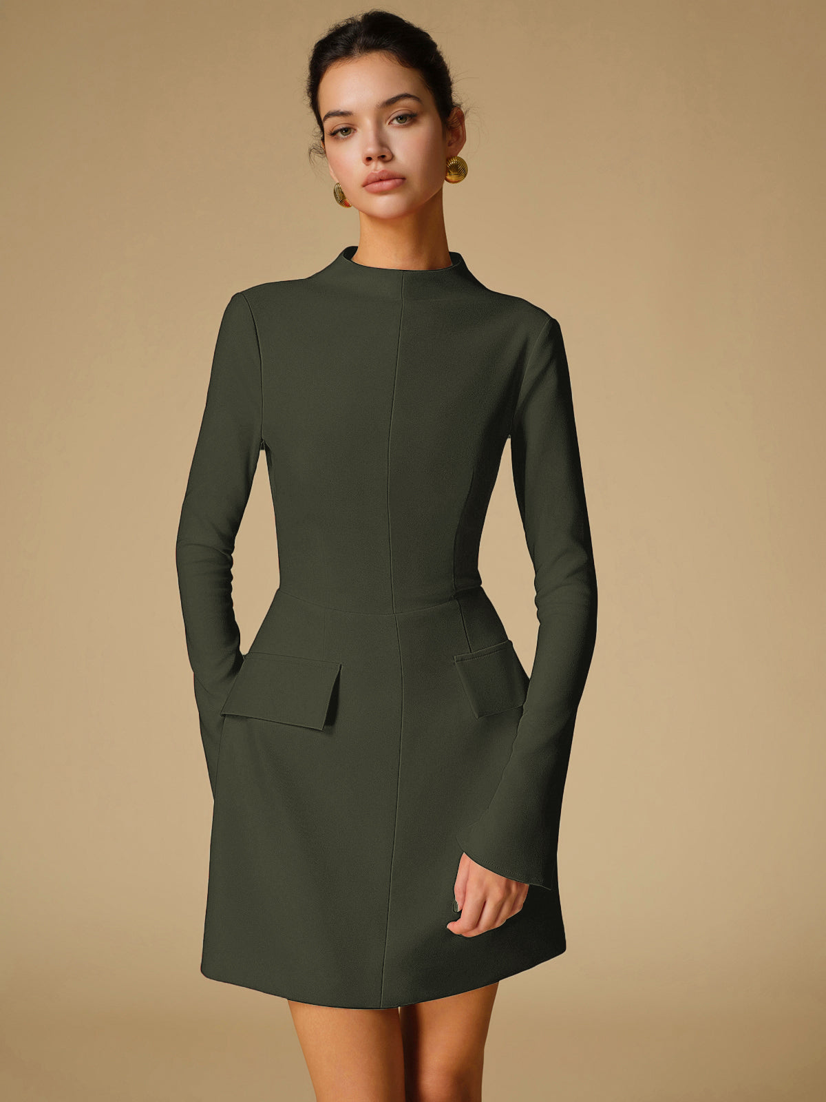 Sabina - Minimalist Plain Mock Neck Dress