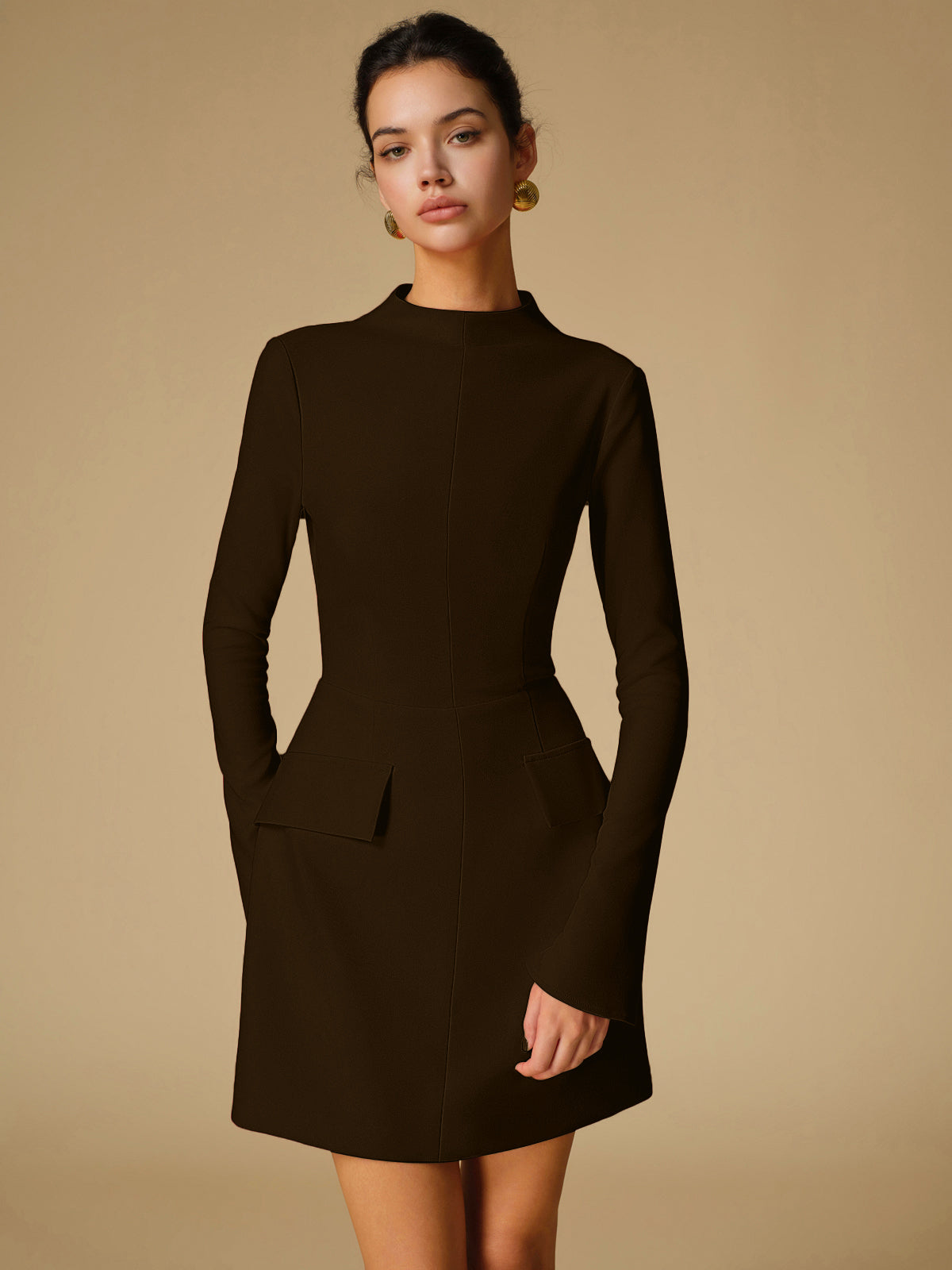 Sabina - Minimalist Plain Mock Neck Dress