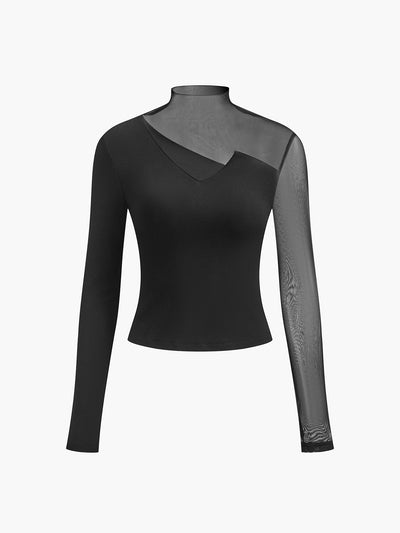 Women's Mesh Panel Long Sleeve Top - Noelle