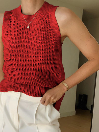 Knit Hollow Solid Tank Top