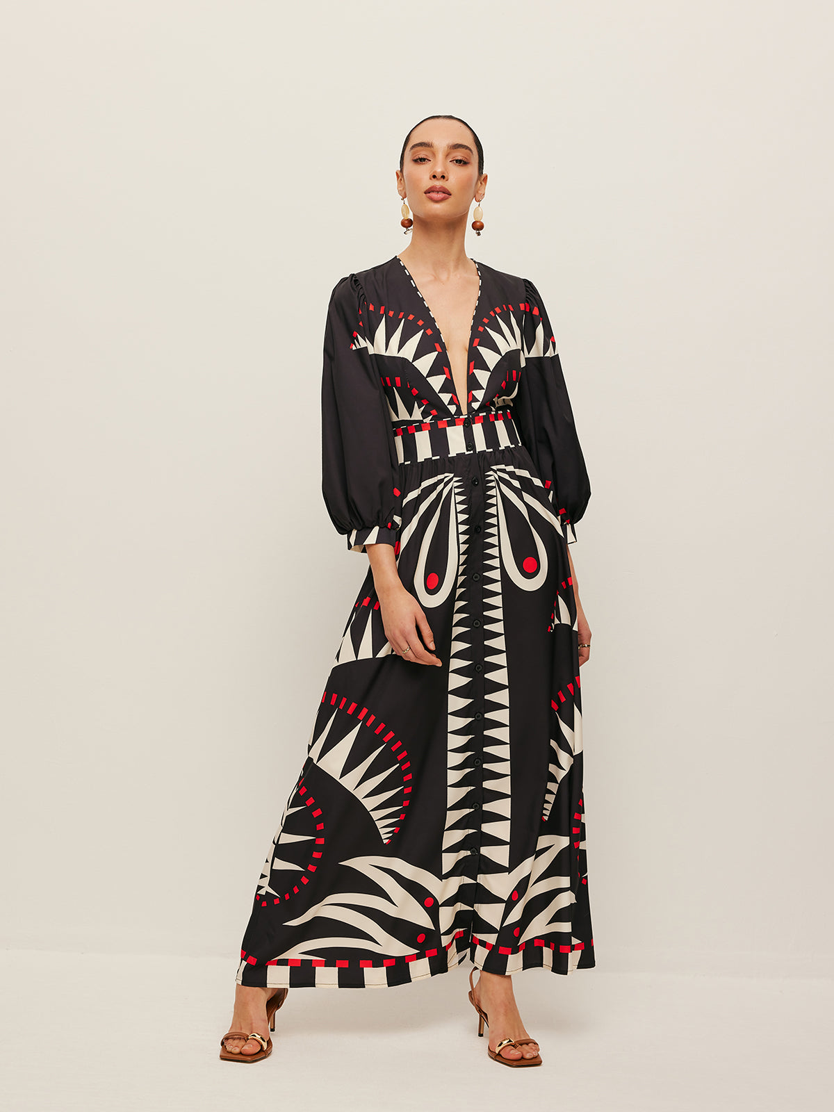 Dinah - Boho Print V-Neck Split Dress