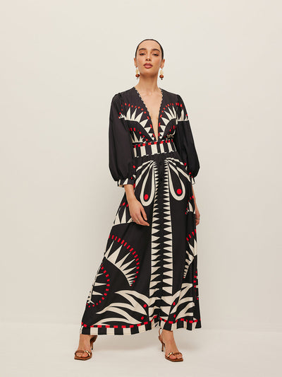 Dinah - Boho Print V-Neck Split Dress