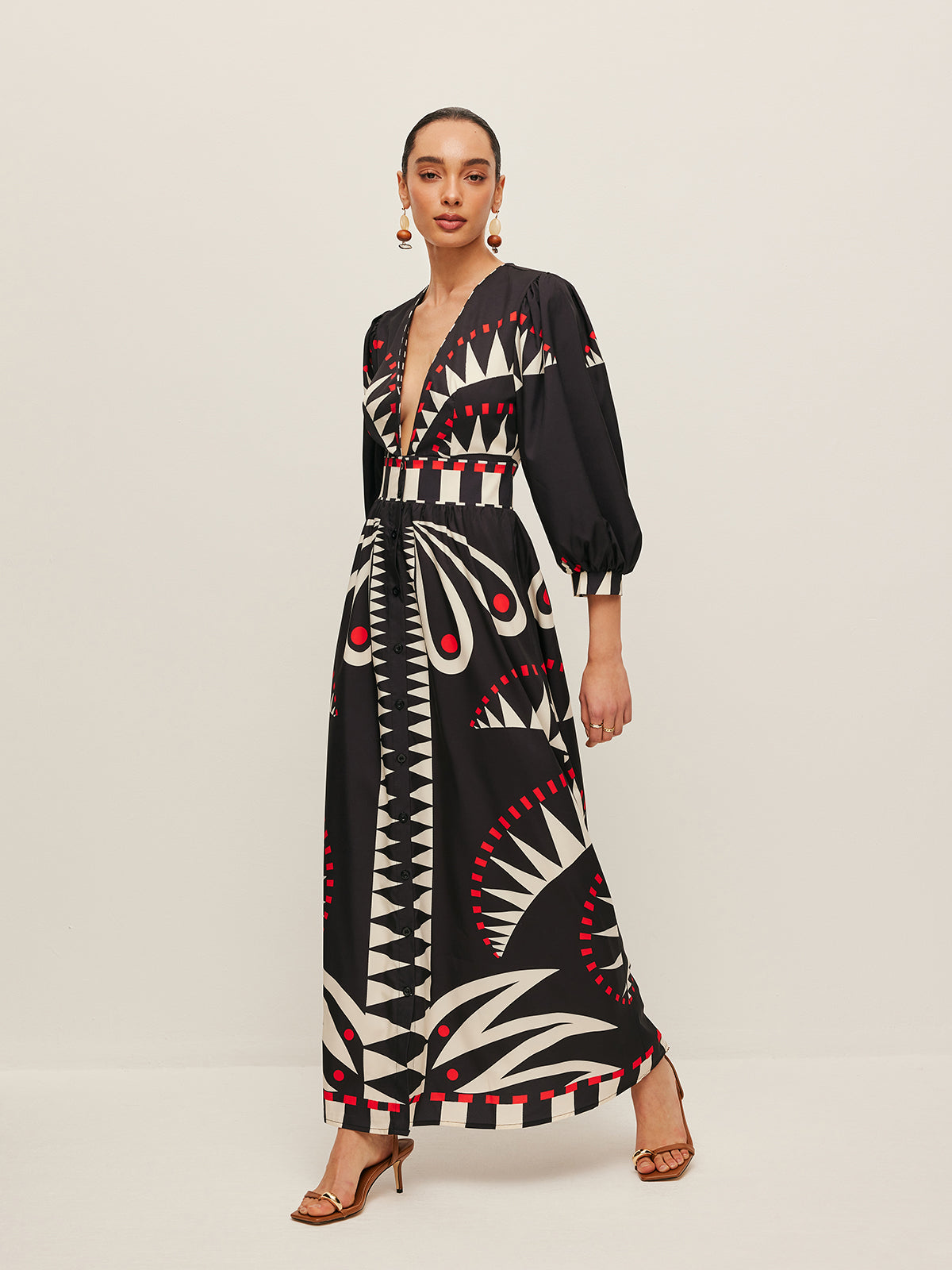 Dinah - Boho Print V-Neck Split Dress