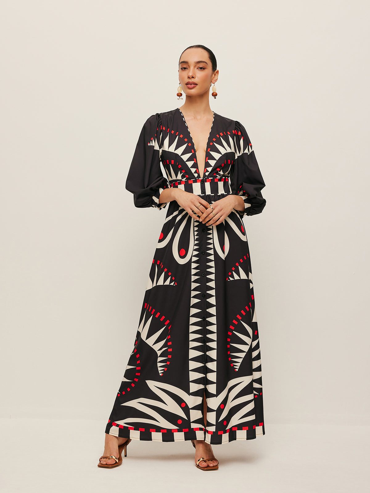 Dinah - Boho Print V-Neck Split Dress