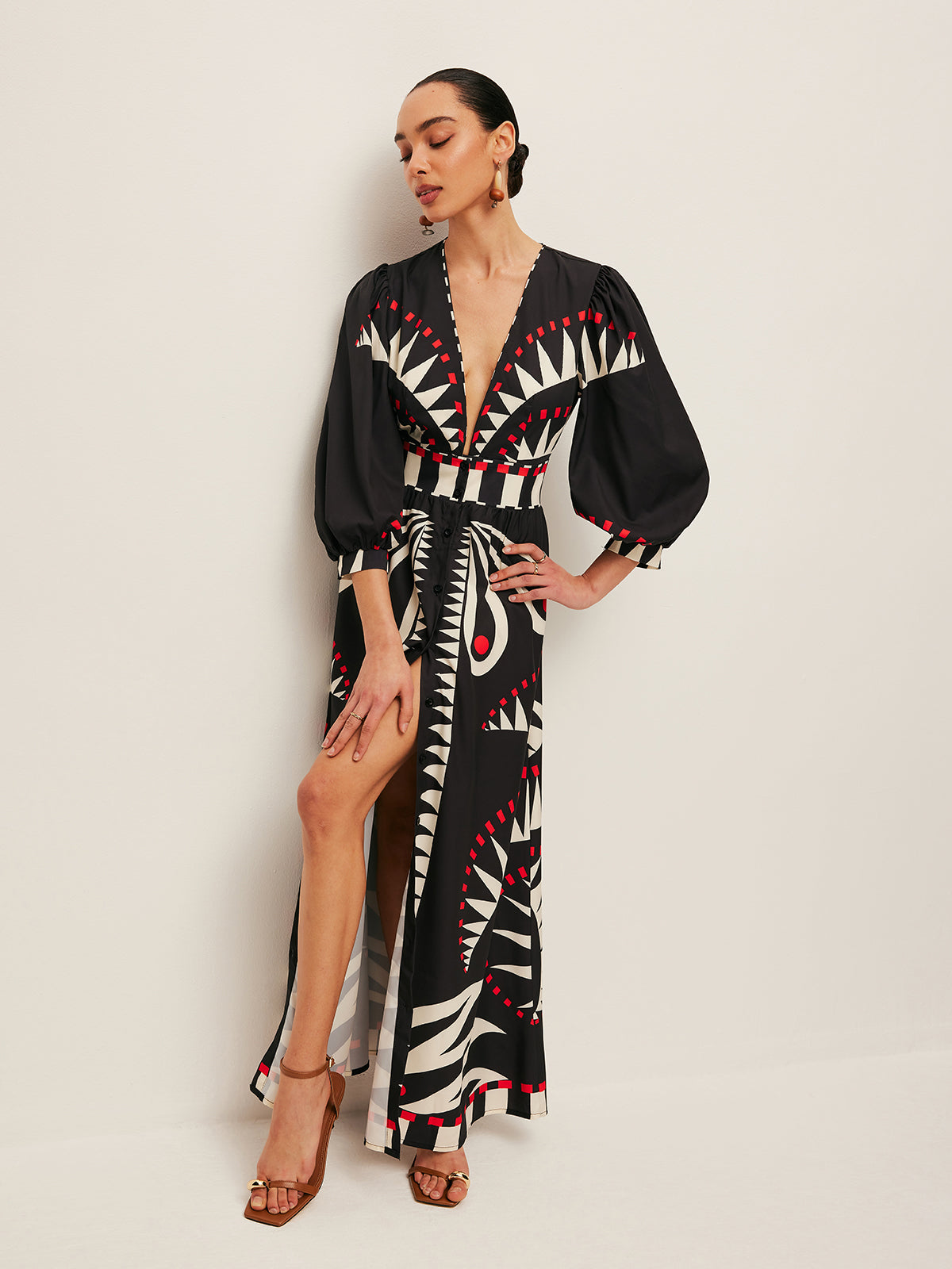 Dinah - Boho Print V-Neck Split Dress