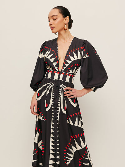 Dinah - Boho Print V-Neck Split Dress