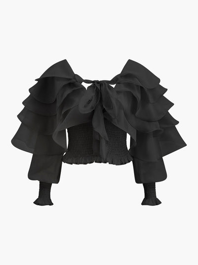 Semi-Sheer Chiffon Ruffle Backless Top