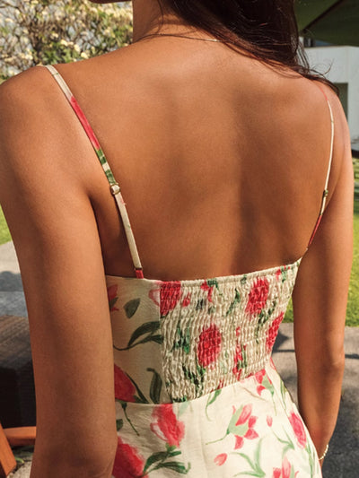 Gisela - Floral Ruched Button Detail Dress