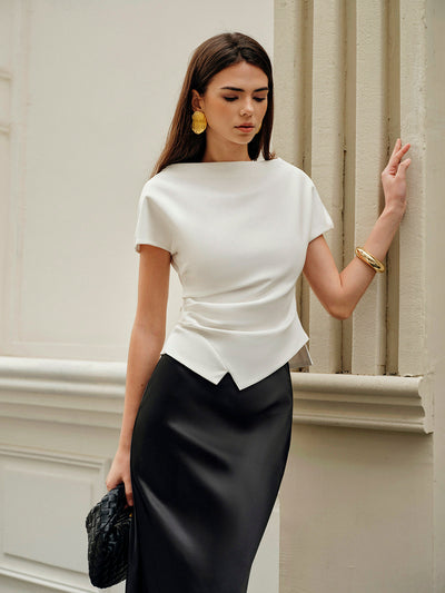 Asymmetric Hem Ruched T-Shirt