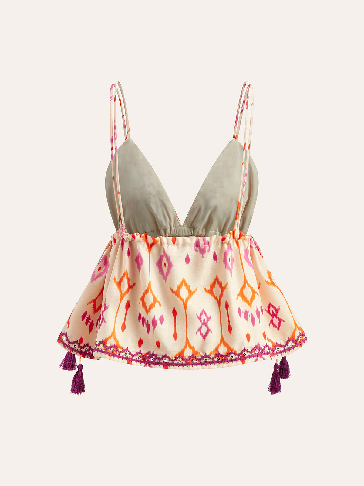 Nora - Embroidered Boho Tassel Tie Cami Top