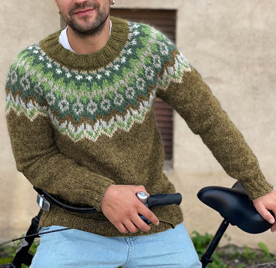 Silas - Vintage knitted jacquard jumper with round neckline