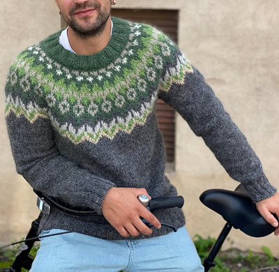 Silas - Vintage knitted jacquard jumper with round neckline