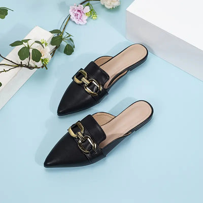 Women's flat mules with metallic ornaments - Heidy