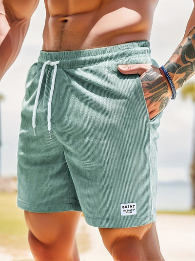 Casual men's corduroy shorts with drawstring