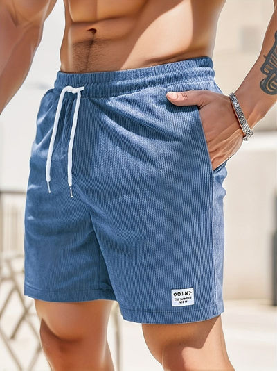 Casual men's corduroy shorts with drawstring
