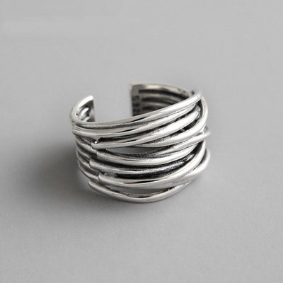 Adjustable ring in layered 925 sterling silver