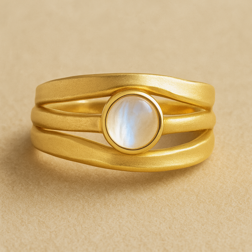 Women's Multi-Band Gold Plated Moonstone Ring Vintage Style - Celine