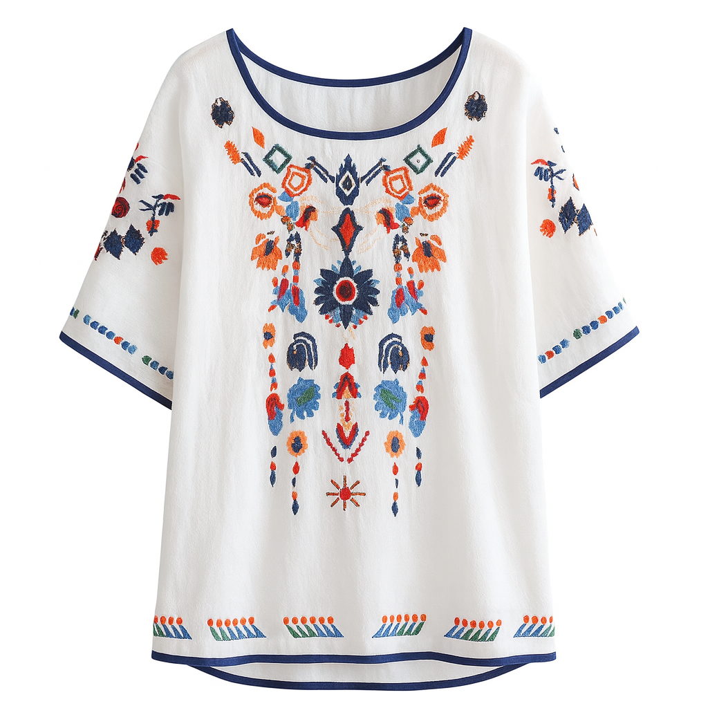 Short sleeve embroidered blouse woman - Britanny