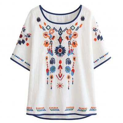 Short sleeve embroidered blouse woman - Britanny