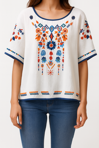 Short sleeve embroidered blouse woman - Britanny