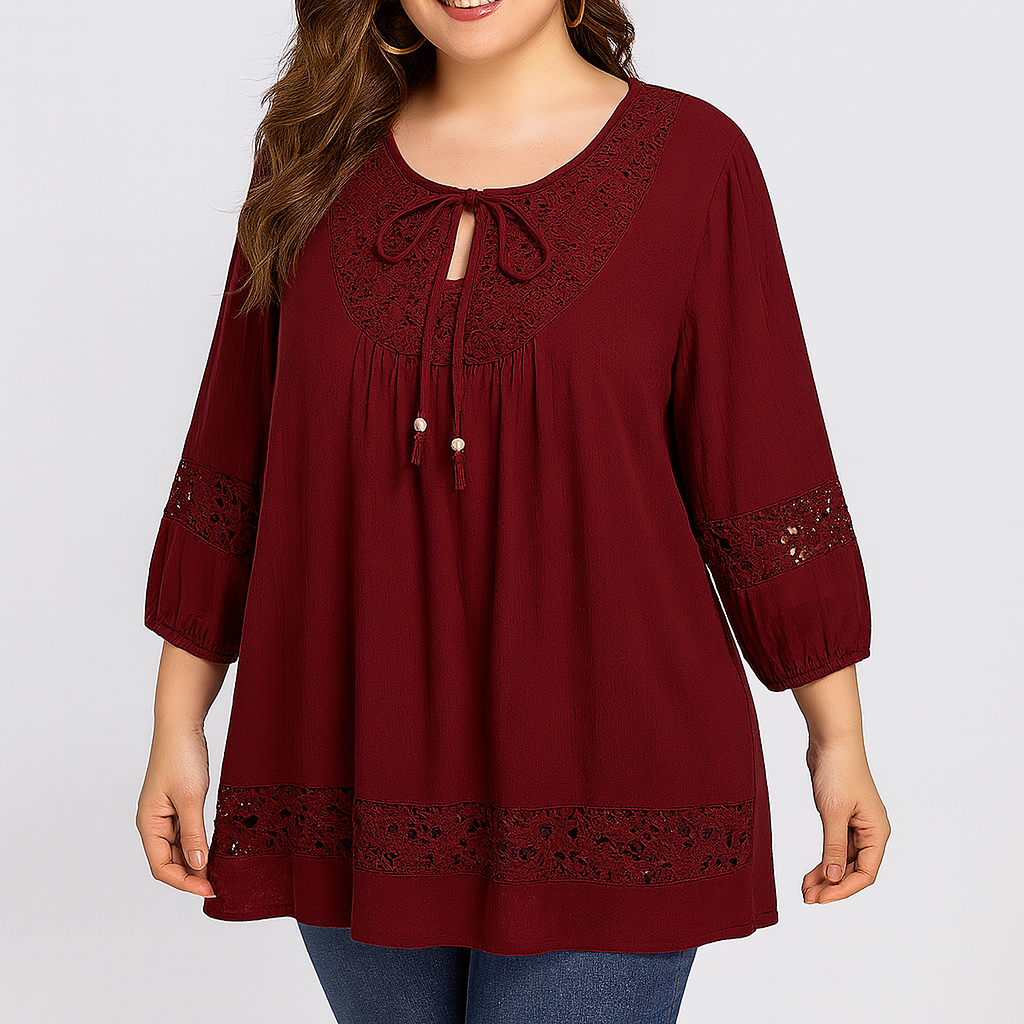 Women's lace blouse with front bow - Marena