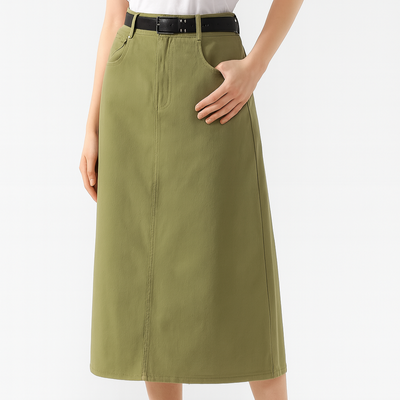 High Waist Straight Midi Skirt with Belt - Keira