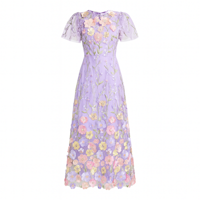Embroidered floral long dress woman - Fiorella