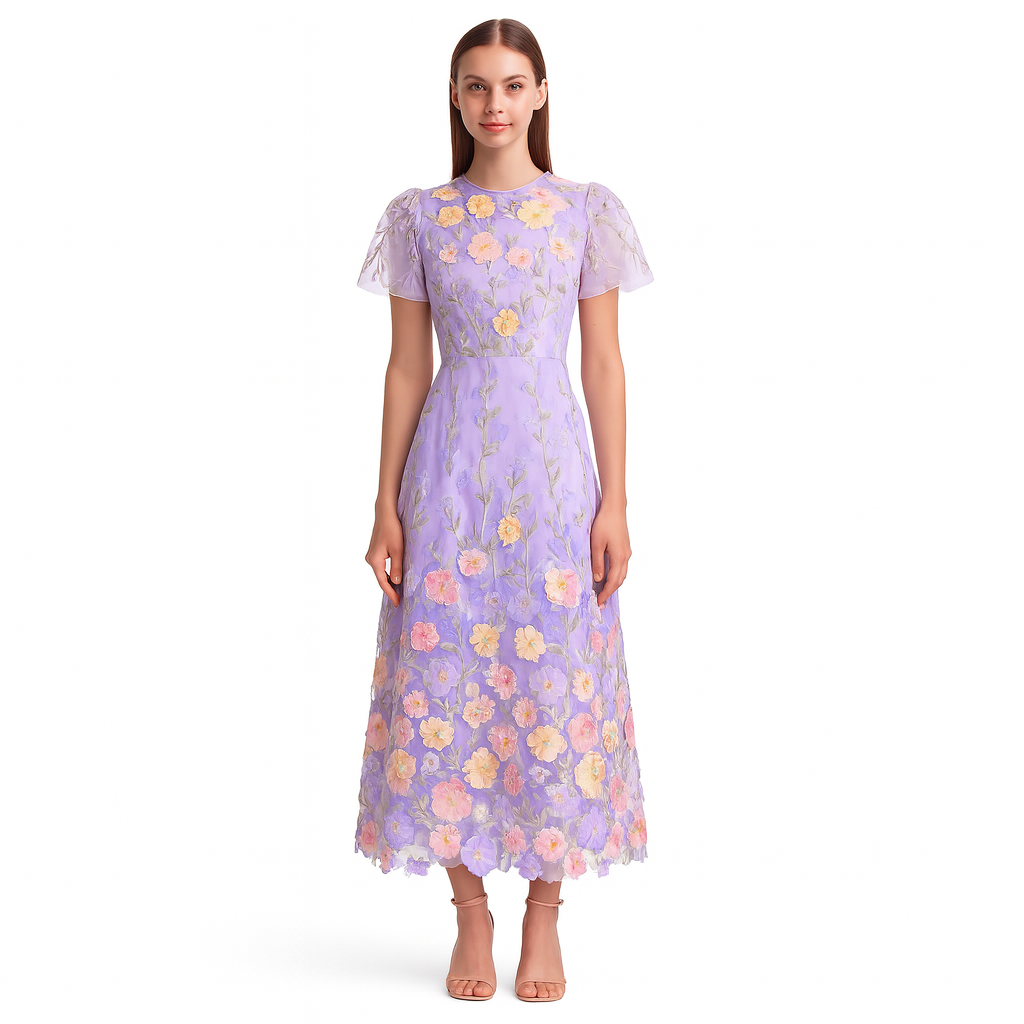 Embroidered floral long dress woman - Fiorella