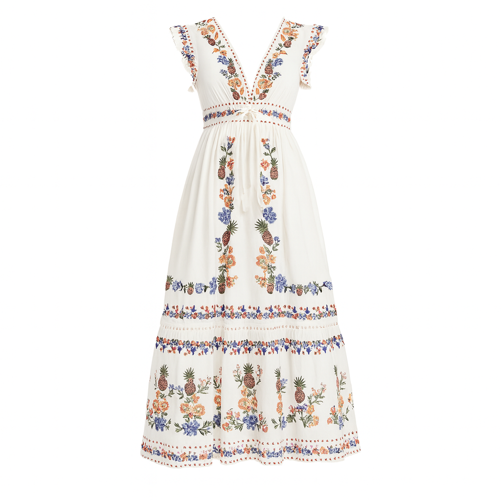 Bohemian embroidered long dress woman - Ameyal