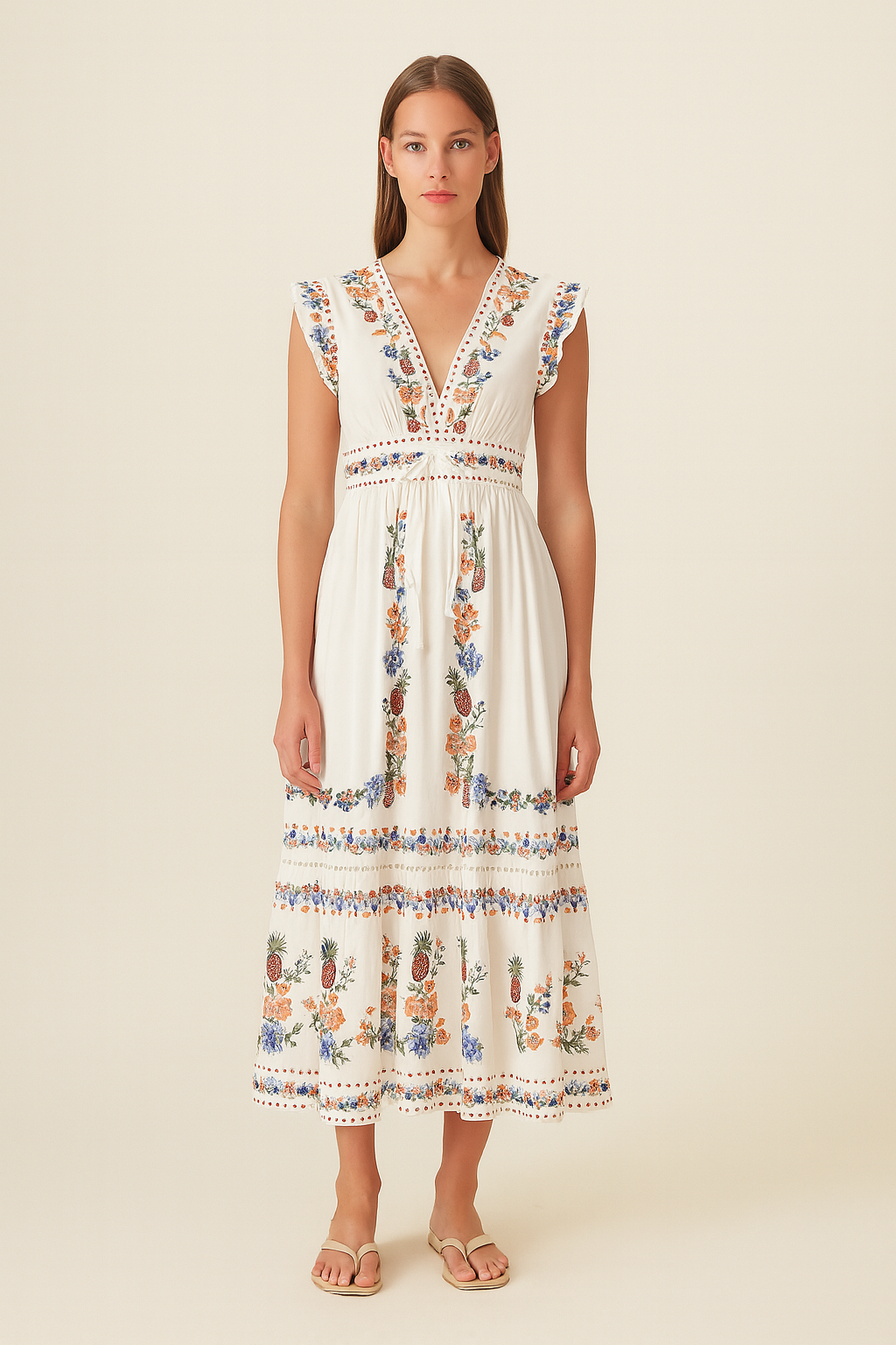 Bohemian embroidered long dress woman - Ameyal