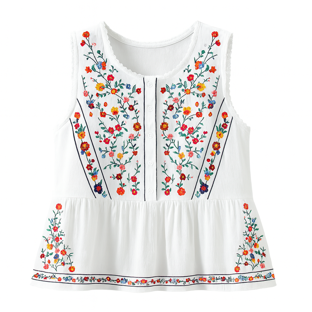 Bohemian floral embroidered sleeveless blouse - Alondra