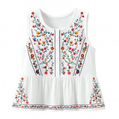 Bohemian floral embroidered sleeveless blouse - Alondra