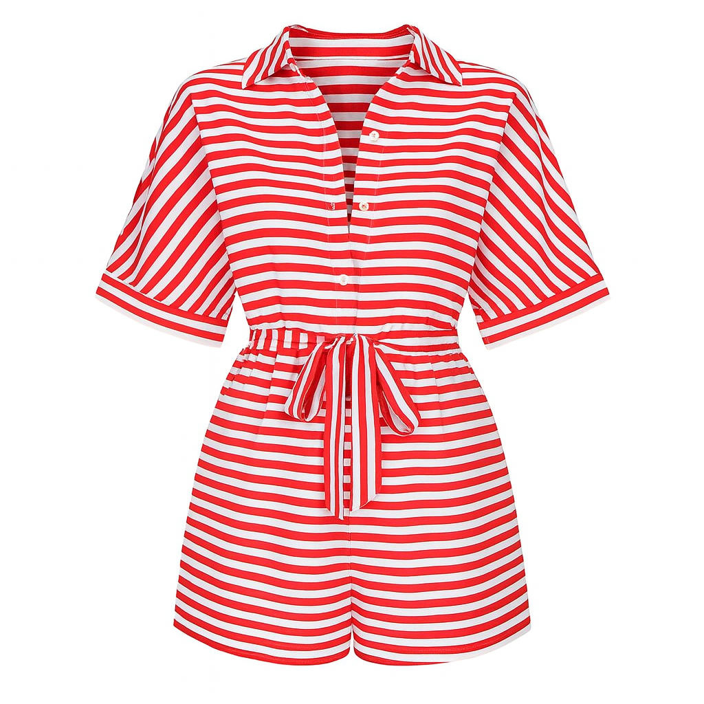 Shirt short jumpsuit with horizontal stripes - Brisa