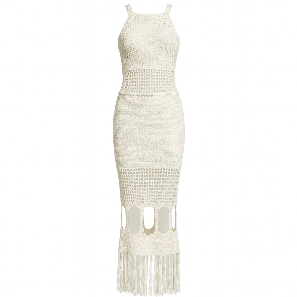 Long openwork knit dress halter neck - Selinne