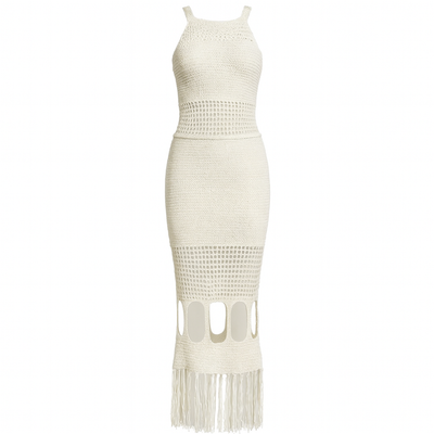 Long openwork knit dress halter neck - Selinne