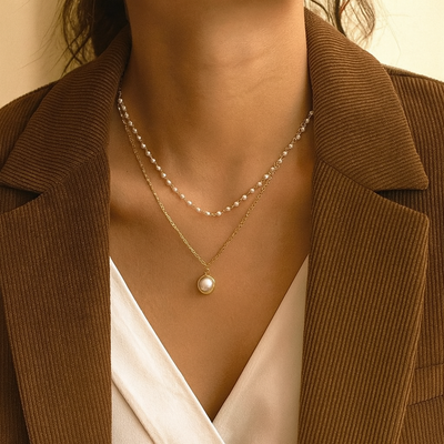Women's Double Strand Elegant Pearl Necklace - Amelie