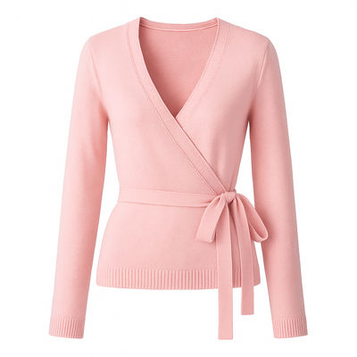 Knitted crossover sweater with bow - Léonie