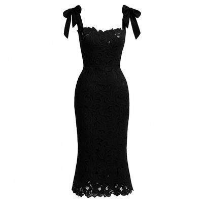 Fitted dress with floral lace and bows - Roselina