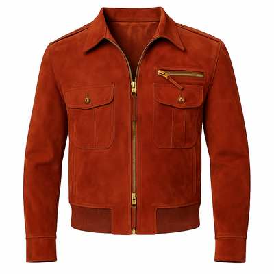 Men's synthetic suede zipper pockets jacket - Laurent