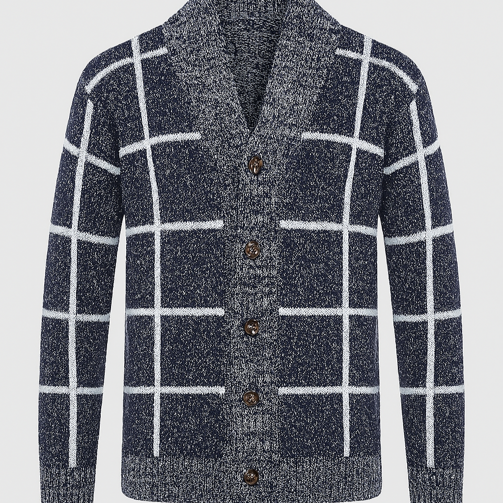 Plaid knitted cardigan with lapel - Adrien