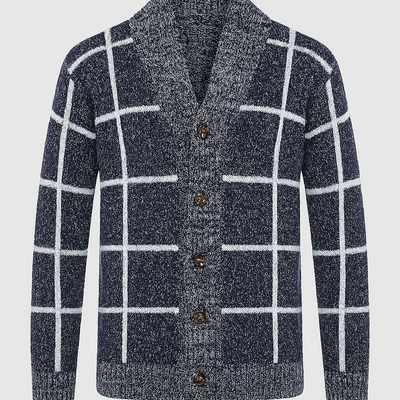 Plaid knitted cardigan with lapel - Adrien