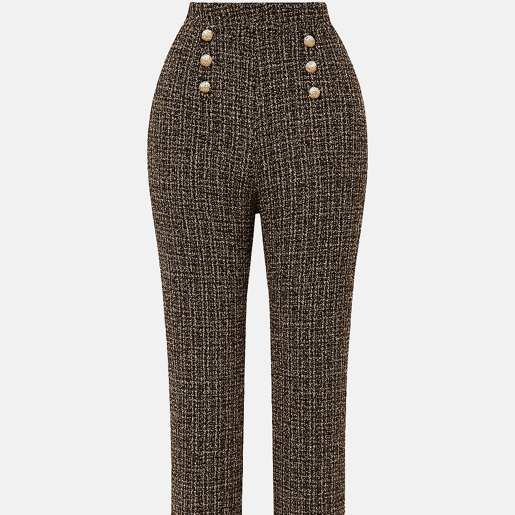 Women's high rise tweed pants with decorative buttons - Noémie